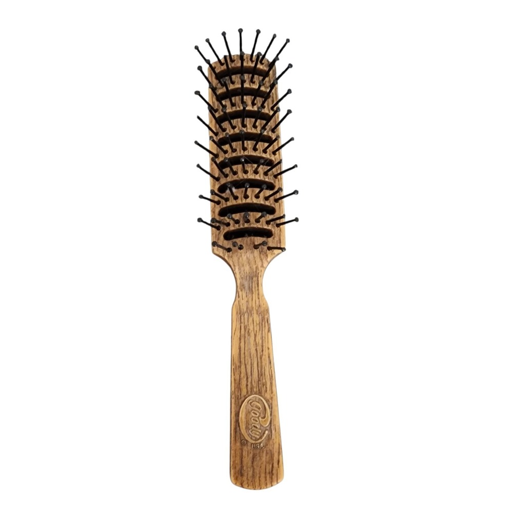 Vintage GOODY USA Faux Wood Vented Styling Hair Brush Ball Tipped 6"